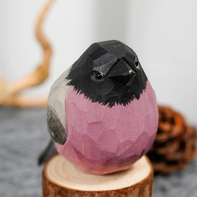 Hand Carved Wooden Pink Robin Ornament